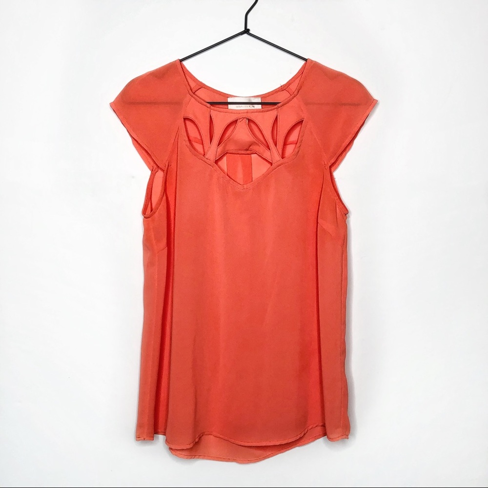 Skies are Blue Coral Cut-Out Cap Sleeve Top